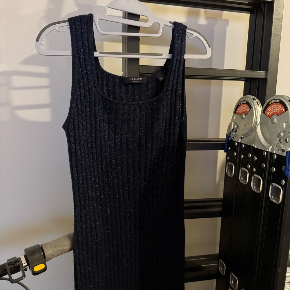All Saints Navy Ribbed Mini Dress